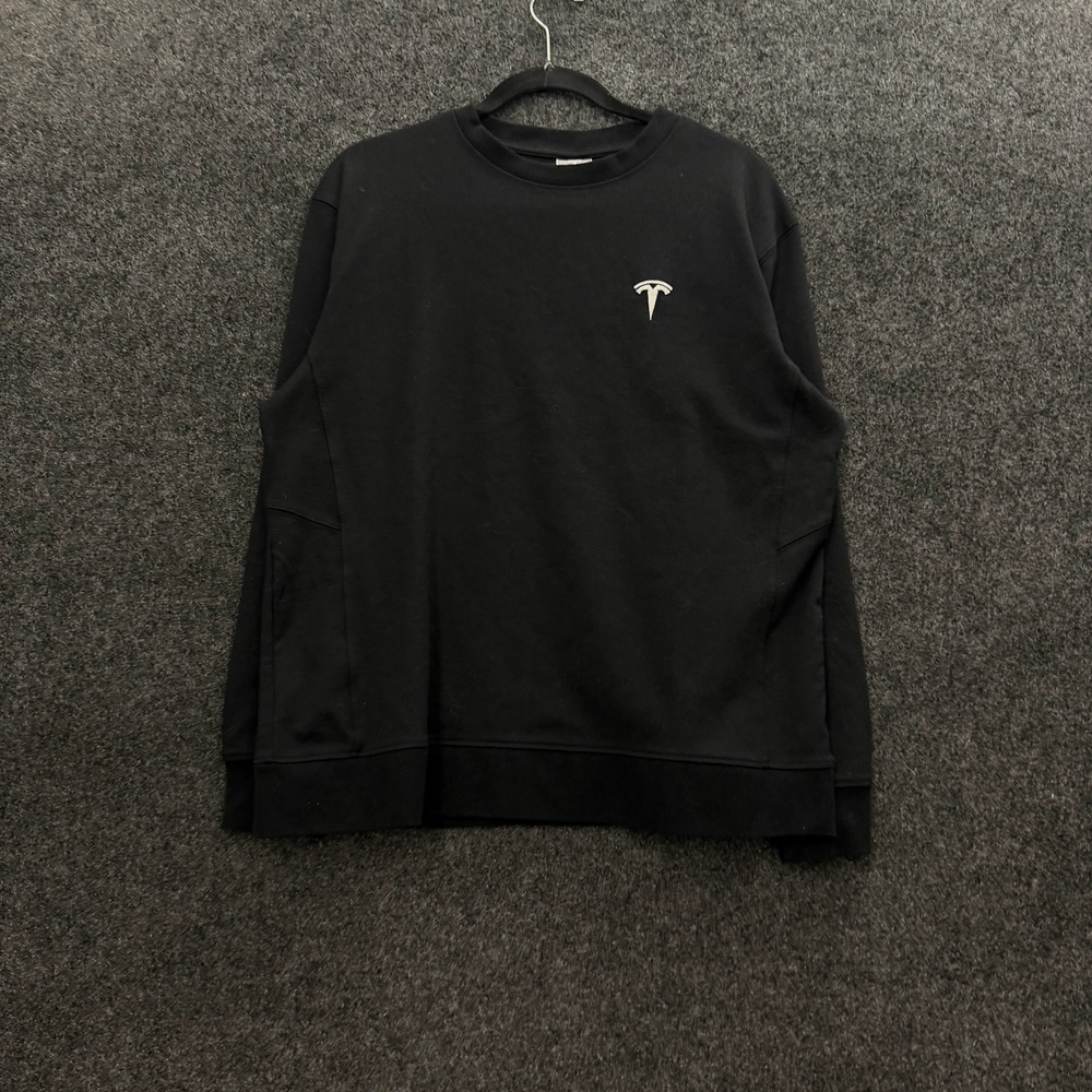 Tesla Motors Mens Black Embroidered Logo Crewneck Sweatshirt Size L TSL7865BK